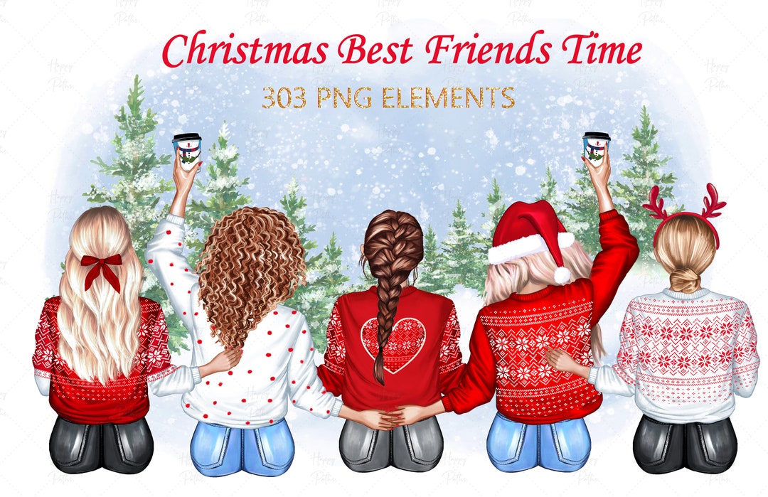 Christmas Best Friends Sitting Clipart, Bestie Christmas,christmas