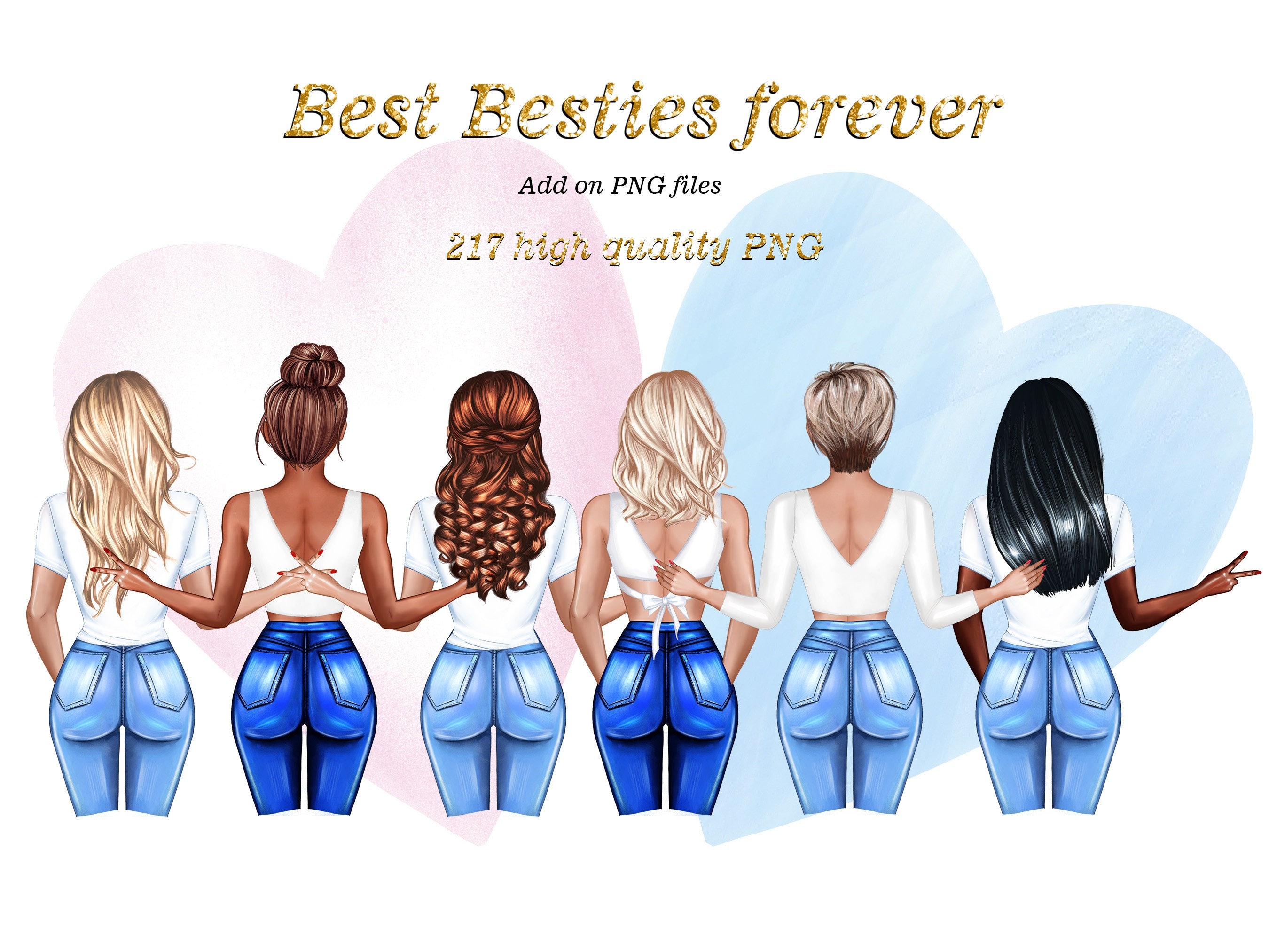 親友のポートレート作成者、BFF  イラスト、編集可能な親友、パーソナライズされた女の子のクリップアート、親友のクリップアート、親友へのギフトのダウンロード - Etsy 日本