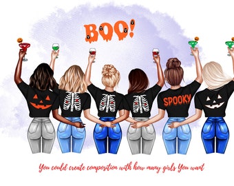 Witch Best Friends Png Clipart Halloween Besties clipart Halloween Party clipart Halloween party invitation Witches png Witch clipart bundle