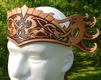 Norse dragon leather headpiece