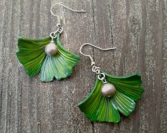 Gingko leaf leather earrings