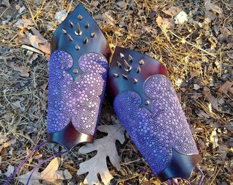 Dragon scale spiked leather bracers in purple
