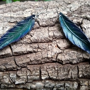 Raven feather leather earrings