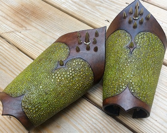 Dragon scale tooled leather bracers with spikes - made to order