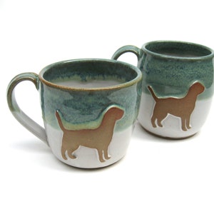 White dog mugs, dog mugs, Green mugs, Blue mugs, Ceramic dog mugs
