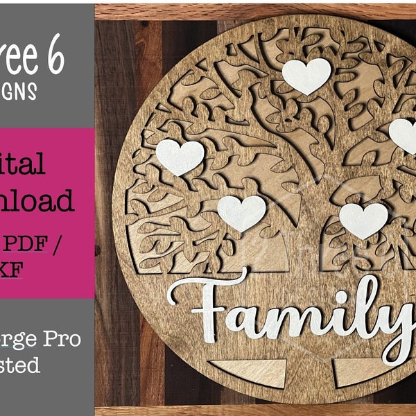 Digital File Family Tree Sign Laser Cut File, SVG/PDF/DXF, Glowforge, Personalized Gift, Laser Engraved File, Anniversary Gift, Grandparent