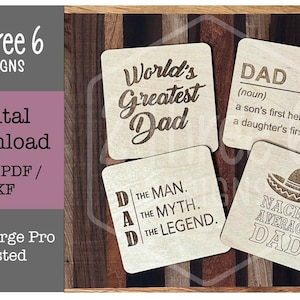 Digital File Father&#39;s Day Coaster Set - Laser Cut File - Glowforge - SVG/PDF/DXF - Gifts for Dad, Best Dad Ever, Dad Joke, Coasters
