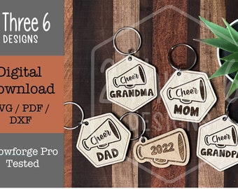 Cheerleading Keychain Laser Cut File: Megaphone, Cheer Mom (SVG/PDF/DXF)