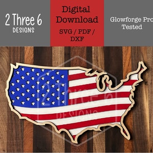 DIGITAL FILE American Flag USA Sign, Laser Cut File, Glowforge, svg/pdf/dxf, Patriotic Sign, Layered American Flag, United States Flag