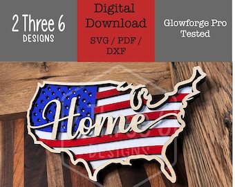 DIGITAAL BESTAND Amerikaanse vlag VS Home teken, lasergesneden bestand, Glowforge, svg/pdf/dxf, patriottisch teken, gelaagde Amerikaanse vlag, vlag van de Verenigde Staten