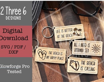 Beach Keychain Laser Cut File – Glowforge Ready SVG PDF DXF (Digital Download)