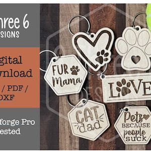 Digital File Pet Keychains: Laser Cut File, Glowforge, SVG/PDF/DXF, Cat, Dog, Mom / Dad, Acrylic / Wood Keychain
