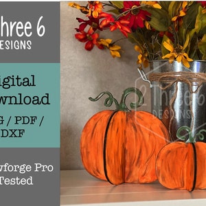 Digital File 3D Pumpkins Bundle; Glowforge Cut File, SVG/PDF/DXF, Laser Cut File, Fall Decor, Standing Pumpkin File, Pumpkin Shelf Sitter