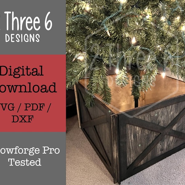 Digital File Rustic Christmas Tree Box Collar; Glowforge Cut File, SVG/PDF/DXF, Laser Cut File, Collapsible Box, Shiplap Box, Tree Skirt