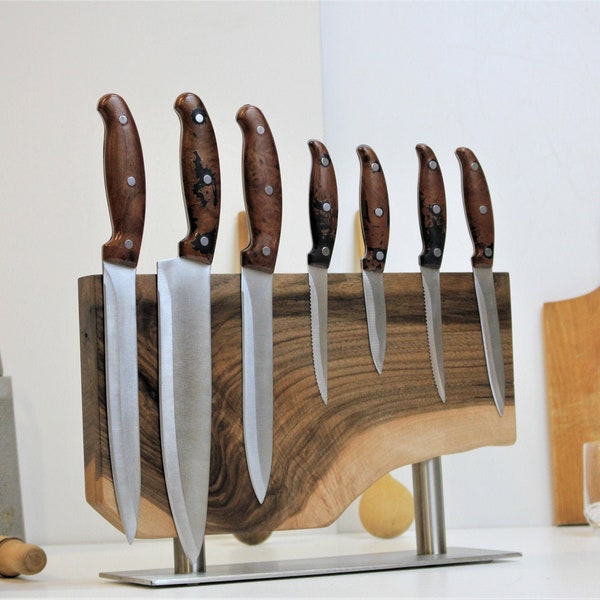 Walnut wood Live Edge Knife Holder Magnetic Knife Holder Both Sided for 12 Knife