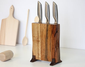 Rustic Knife Holder Magnetic Knife Stand Knife Block for kitchen storage  Magnetic Knife Block Made from old vinepress