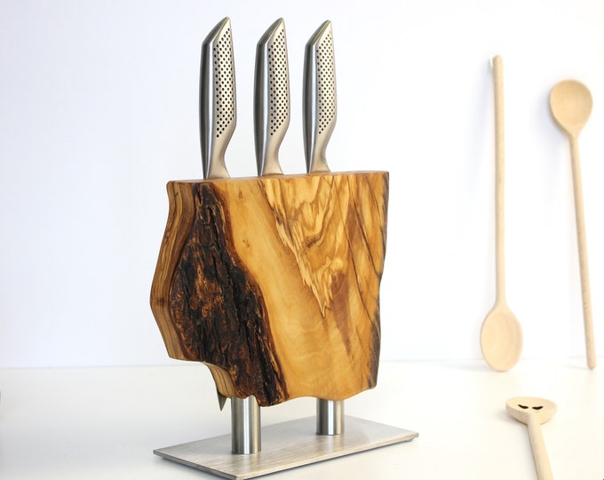 Beautiful Live Edge Knife Holder Knife Storage Knife Block Olive Wood