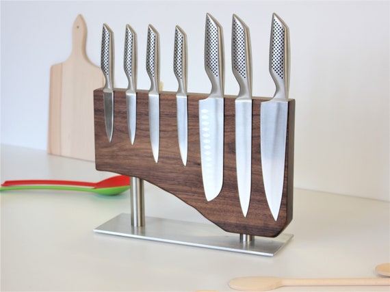 Walnut and Stainless Steel Magnetic Knife Block