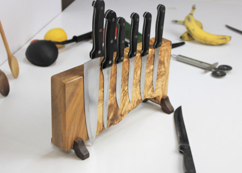 RARE Knife Block 300 yrs Old Olive Wood Knife Holder Magnetic Knife Holder Knife Stand Olive Wood Knife Block image 10