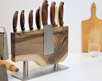 Walnut wood Live Edge Knife Holder Magnetic Knife Holder Both Sided for 12 Knife