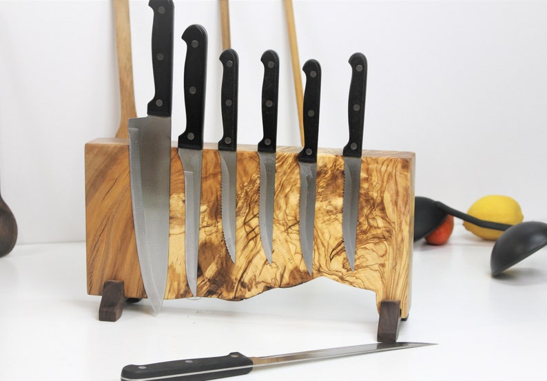 RARE Knife Block 300 yrs Old Olive Wood Knife Holder Magnetic Knife Holder Knife Stand Olive Wood Knife Block image 2