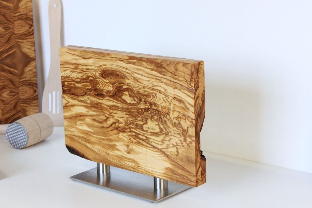 Rustic Olive Wood Knife Holder With Stainless Steel Etsy