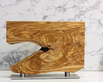 Porte-couteau magnétique en bois d'olivier de qualité supérieure avec base en acier inoxydable