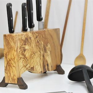 RARE Knife Block 300 yrs Old Olive Wood Knife Holder Magnetic Knife Holder Knife Stand Olive Wood Knife Block image 3