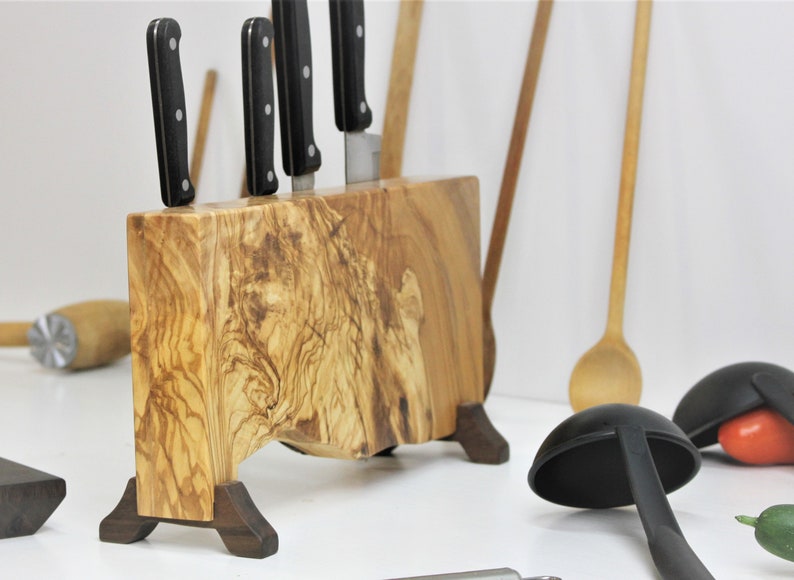 RARE Knife Block 300 yrs Old Olive Wood Knife Holder Magnetic Knife Holder Knife Stand Olive Wood Knife Block image 3