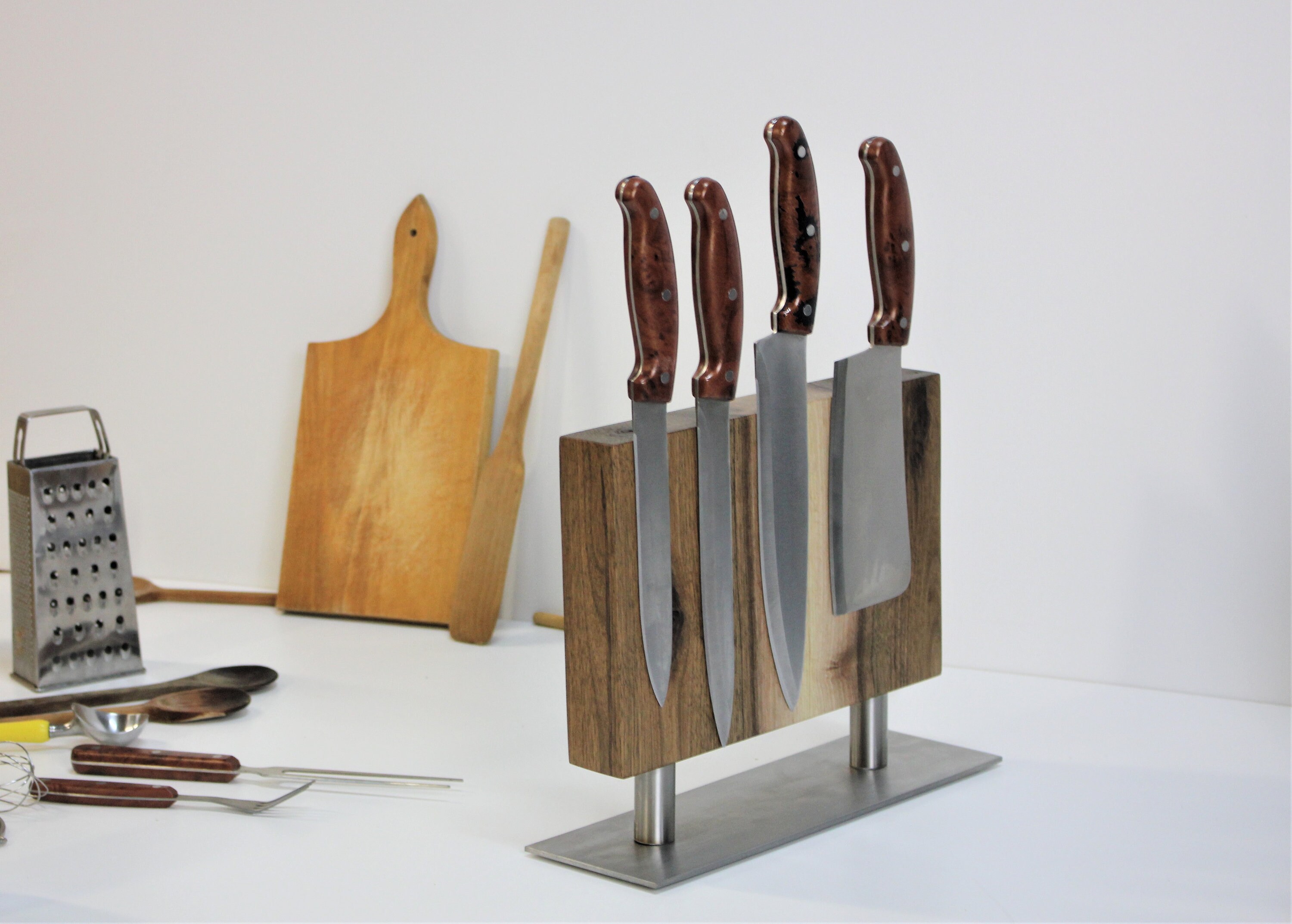 Knife Block Walnut Wood Knife Block on Inox Plate Etsy