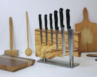 Olivenholz Messerhalter Holzmesserblock mit Edelstahlboden Messerhalter
