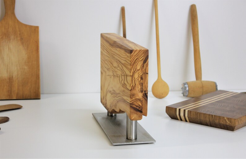Olive Wood Knife Holder Knife Holder on Inox Base Etsy