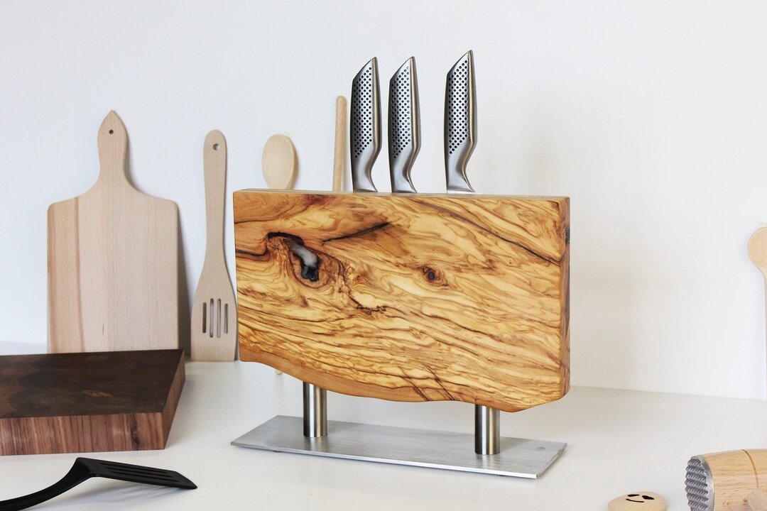 Premium Knife Holder Stunning Centuries Old Olive Wood Knife Block