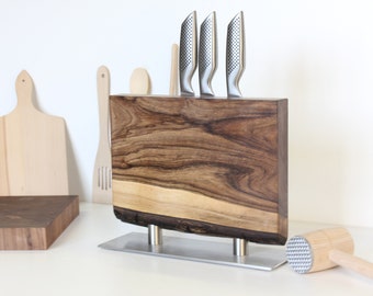 Beautiful Premium Knife Holder Magfnetic Knife Holder Made from Walnut Wood