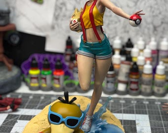 Estatua de resina pintada a mano de Misty y Psyduck