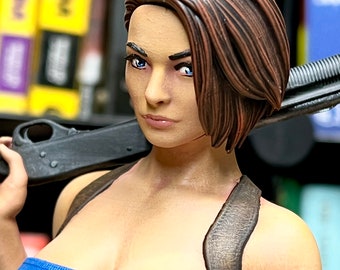 Pin-up Jill Valentine de Resident Evil, impresa en 3D y pintada a mano.