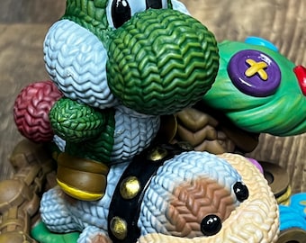 Statue Yoshi et Poochy en résine peinte personnalisée