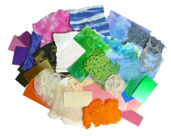 Creative paper pack for collage and mixed media art, art journal supplies, collage fodder, decorative textured coloured papers