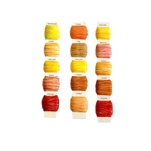 Pack of 5 thin embroidery threads in shades of yellow and orange, lucky dip pack, random selection of shades