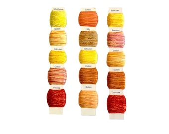 Pack of 5 thin embroidery threads in shades of yellow and orange, lucky dip pack, random selection of shades