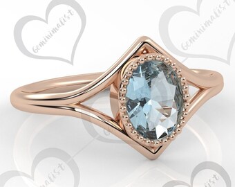 Natural Aquamarine Engagement Ring, Aquamarine Wedding Ring, March Birthstone Ring, Blue Gemstone Ring, Vintage aquamarine Wedding ring