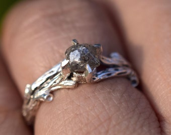 Ruwe diamanten takje verlovingsring, ruwe diamanten trouwring, vintage diamanten ring sierlijke ongeslepen ruwe diamanten ring organische ruwe diamanten ring