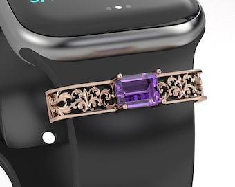 Smart Watch Band Stackable Jewelry Charms, Sterling Silver Apple Watch band, Amethyst Jewelry,Gold Apple Watch Strap,Amethyst Charm Bracelet