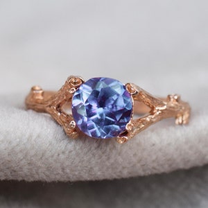 Alexandrite Twig Engagement Ring, 14k Rose Gold Boho Ring, Bridal Ring For Women, Alexandrite Vintage Leaf Promise Ring, Blue Wedding Ring