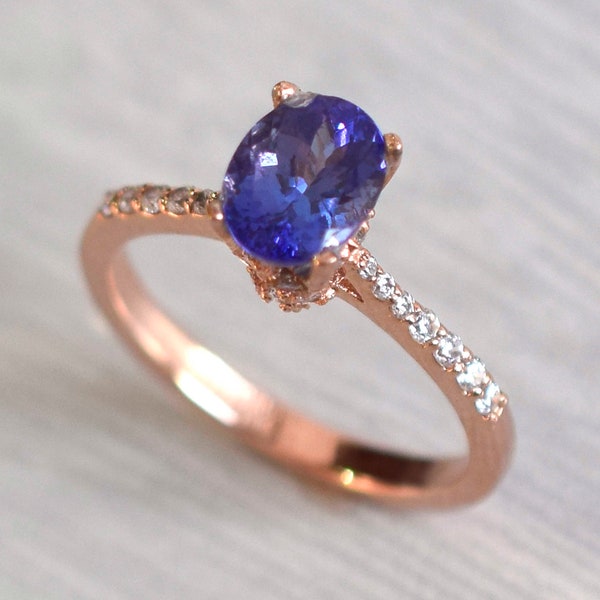 Natural AA Tanzanite Engagement Ring December Birthstone Oval Cut Ring Art deco engagement Dainty Promise Ring for Women Handmade Jewelry