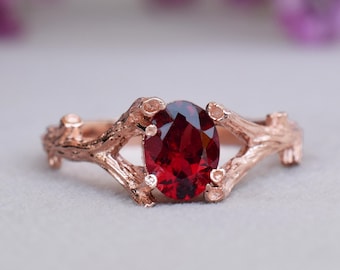 Vintage Garnet Engagement Ring, Garnet Twig Ring, Oval Garnet Ring, Nature Inspired Ring, Unusual Branch Garnet Ring, Tree Engagement Ring