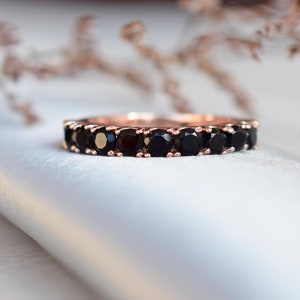 Vintage Natural Black Diamond Half Eternity Band, Stackable Ring, AAA Black Diamond Wedding Band, Rose Gold Black Gemstone Engagement Ring