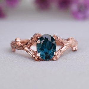 London Blue Topaz Twig Engagement Ring, Vintage Art deco 925 Sterling Silver Blue Gemstone Wedding Ring, Women Anniversary Gift,Promise Ring