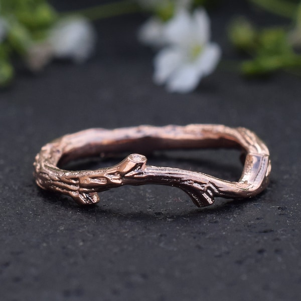 14k, 18k Gold Twig Wedding Band, Tree Branch Ring, Twig Engagement Ring, Unique Twig Stacking Ring Matching Band, Dainty Branch Floral Ring