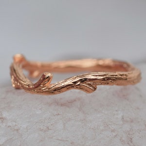 Twig Wedding Band, 14k Rose Gold Dainty Twig Ring, Leaf Ring, Twig Branch Wedding Band, Leaf Branch Ring, Anniversary Promise Ring For Her